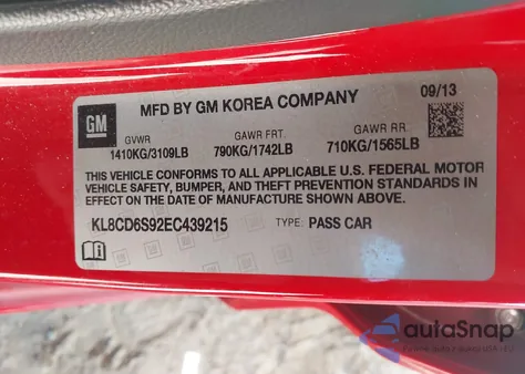 2014 Chevrolet Spark 1Lt Auto z USA, uszkodzony, nr VIN KL8CD6S92EC439215